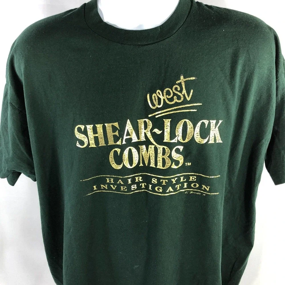 Vintage Shear Lock Combs Hair Style Investigation Single Stitch USA Made Shirt